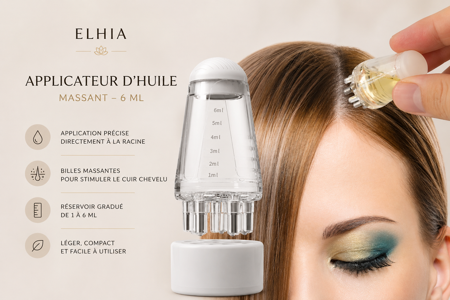 Applicateur d’Huile Capillaire Massant ELHIA™ – 6 ml