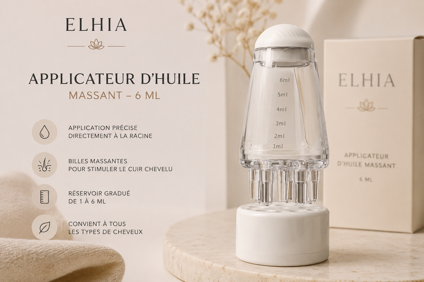Applicateur d’Huile Capillaire Massant ELHIA™ – 6 ml